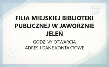 Filia Miejskiej Biblioteki Publicznej w Jaworznie Jeleń - kontakt, godziny, informacje