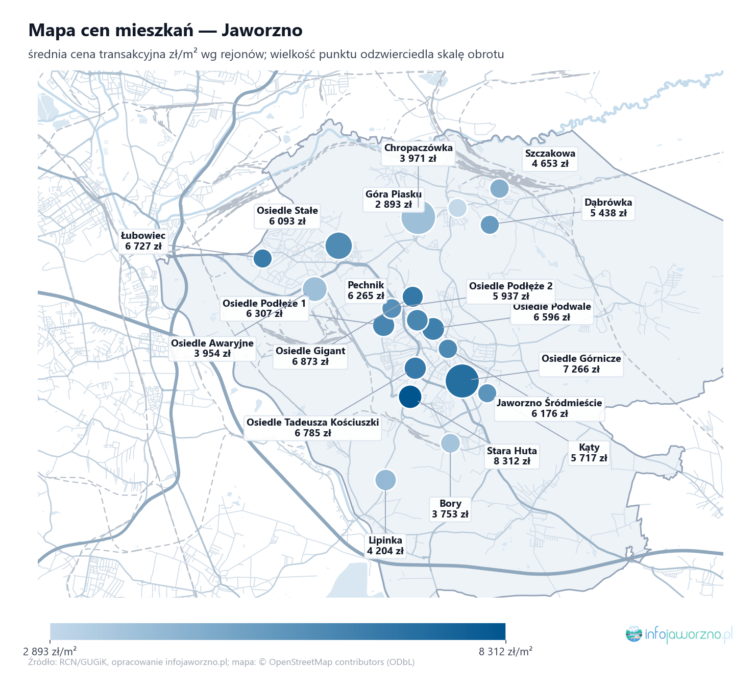 Mapa cen mieszkań - Jaworzno
