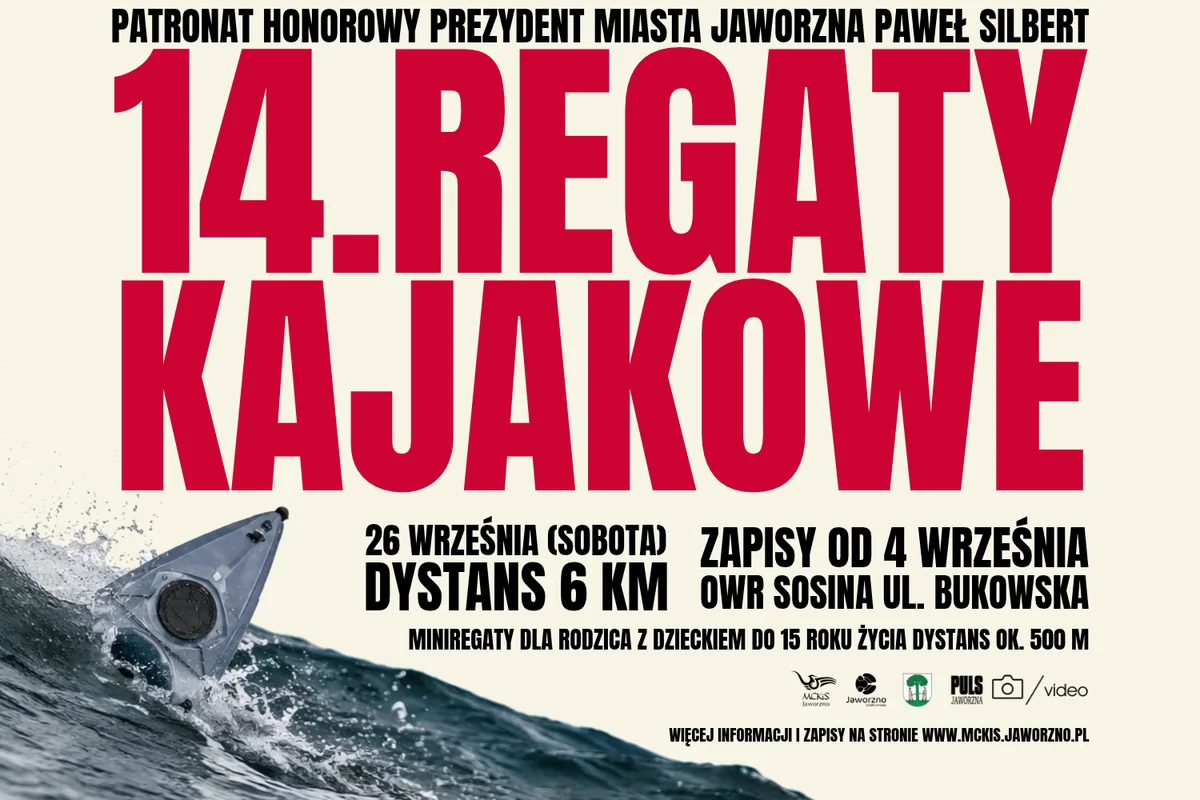 Grafika promocyjna wydarzenia 14. Regaty Kajakowe na Sosinie