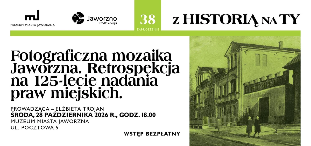 Grafika promocyjna wydarzenia Fotograficzna mozaika Jaworzna. Retrospekcja na 125-lecie nadania praw miejskich