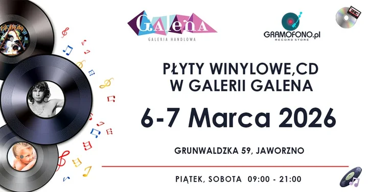 Grafika promocyjna wydarzenia JAWORZNO Płyty Winylowe i CD w Galerii GALENA