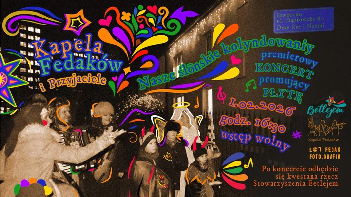 Grafika promocyjna wydarzenia Nasze ślōnskie kolyndowaniy — premiera płyty i koncert