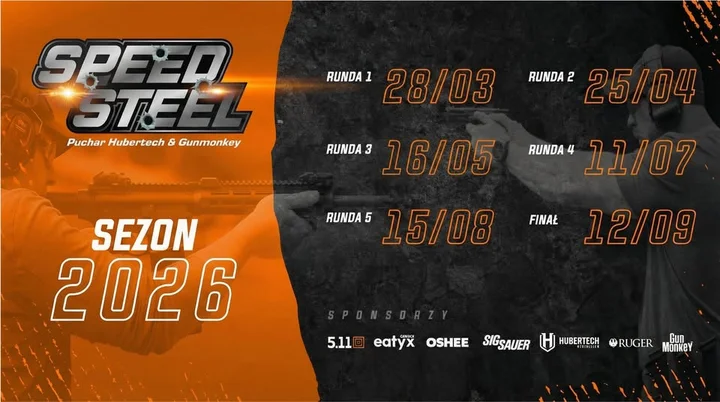 Grafika promocyjna wydarzenia Speed Steel 2026 Runda 2 w Jaworznie – turniej o Puchar Hubertech&GunMonkey