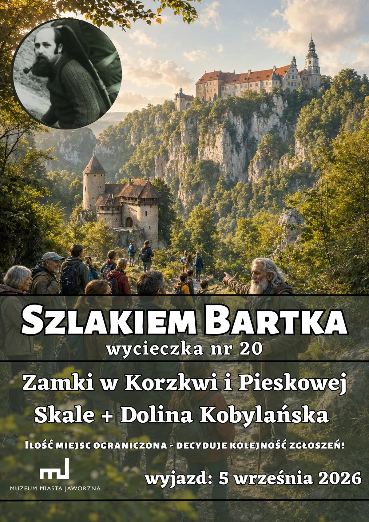 Grafika promocyjna wydarzenia Średniowieczne zamki i zachwycające krajobrazy – 20. wycieczka „Szlakiem Bartka”
