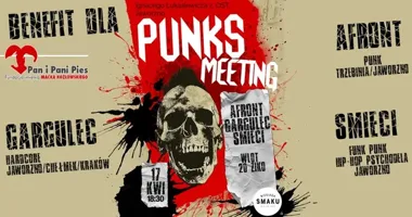 Grafika promocyjna wydarzenia Benefit na fundację „Pan i Pani Pies” w Jaworznie: Gargulec, Afront i Śmieci