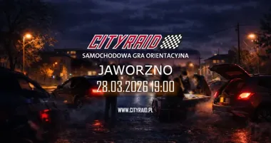 Grafika promocyjna wydarzenia CITYRAID Jaworzno — samochodowa gra orientacyjna