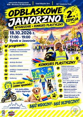 Grafika promocyjna wydarzenia Odblaskowe Jaworzno: bezpieczeństwo i atrakcje