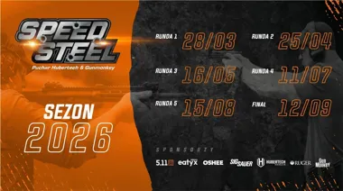 Grafika promocyjna wydarzenia Speed Steel 2026 Runda 3 w Jaworznie – emocjonujące zawody o Puchar Hubertech&GunMonkey