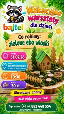 Grafika promocyjna wydarzenia Tworzymy zielone eko wioski – warsztaty wakacyjne