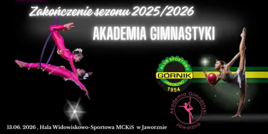 Grafika promocyjna wydarzenia Zakończenie sezonu 2025/2026 w Akademii Gimnastyki Jaworzno: pokazy, emocje i sportowa energia