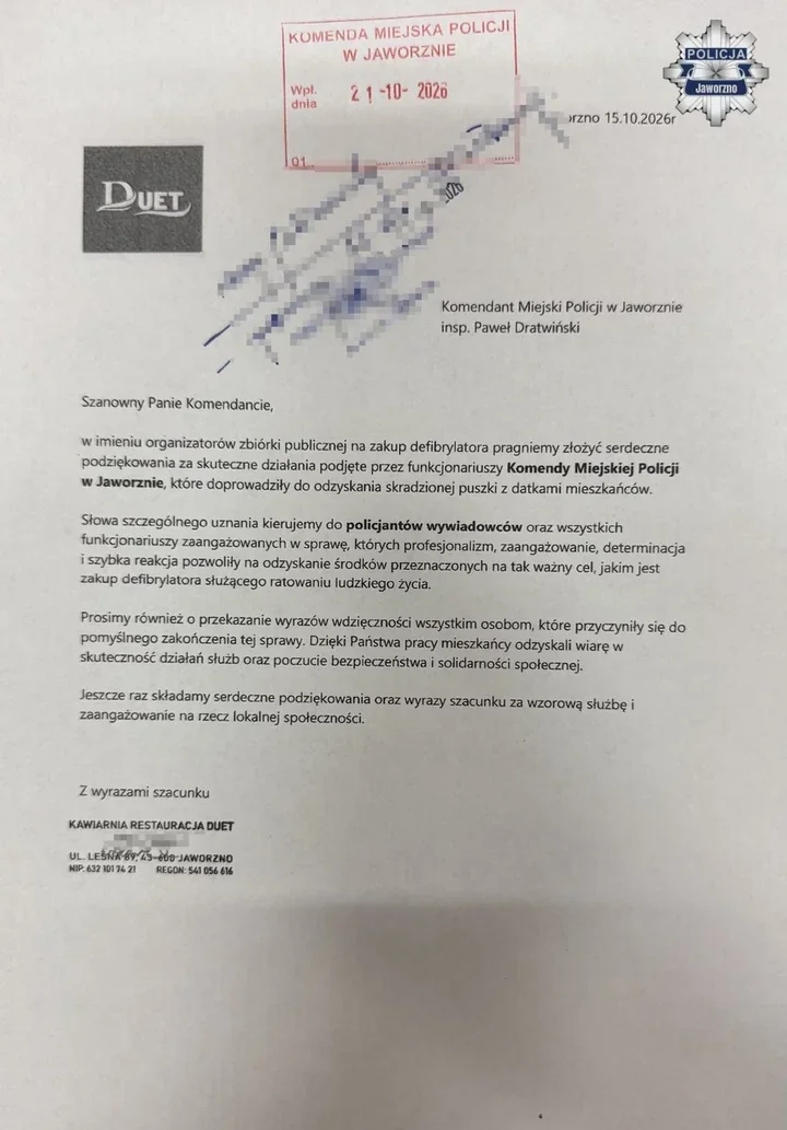 Skradziona puszka miała sfinansować defibrylator. Policjanci ją odzyskali