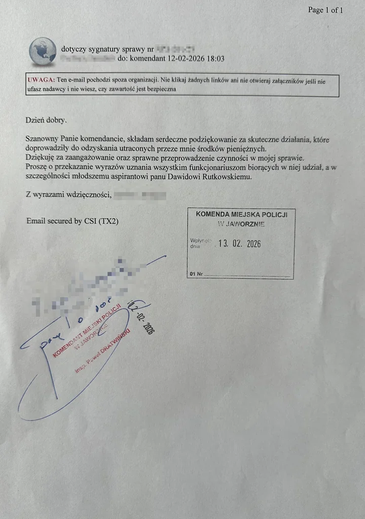 Oszukana inwestorka odzyskała ponad 50 tys. zł - policja namierzyła pośrednika